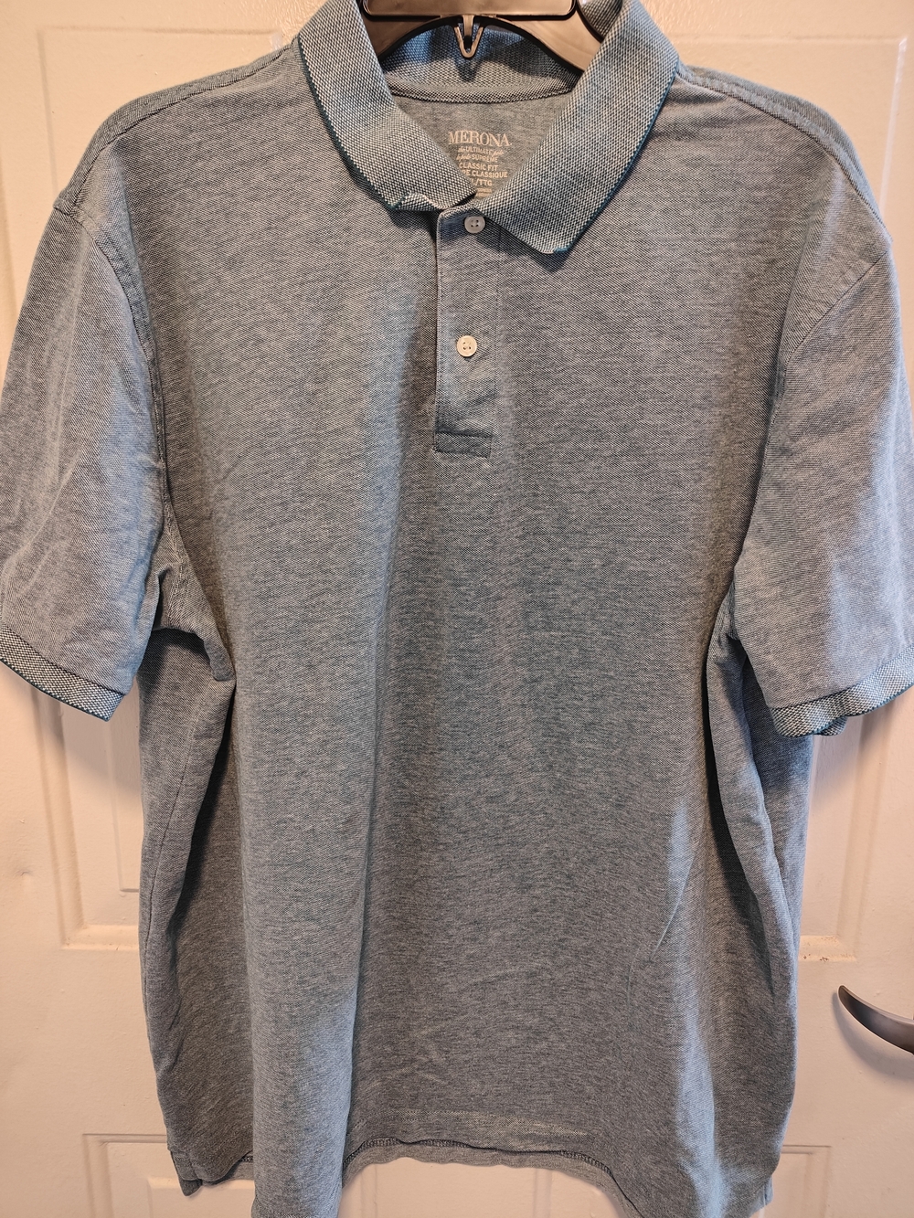 Merona Men's Heather Light Blue Polo with Subtle Collar Trim